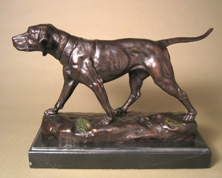 THE HOUND HUNTING DOG SIGNED BRONZE SCULPTURE