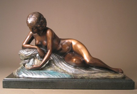 SENSUOUS LOUNGING NUDE AT POND BRONZE SCULPTURE