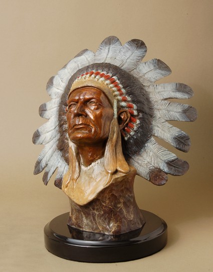 UNIQUE MAJESTIC WESTERN INDIAN CHIEF BRONZE  SCULPTURE