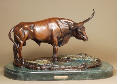 CLASSIC WESTERN  THE  LONGHORN OF TEXAS  BRONZE  SCULPTURE