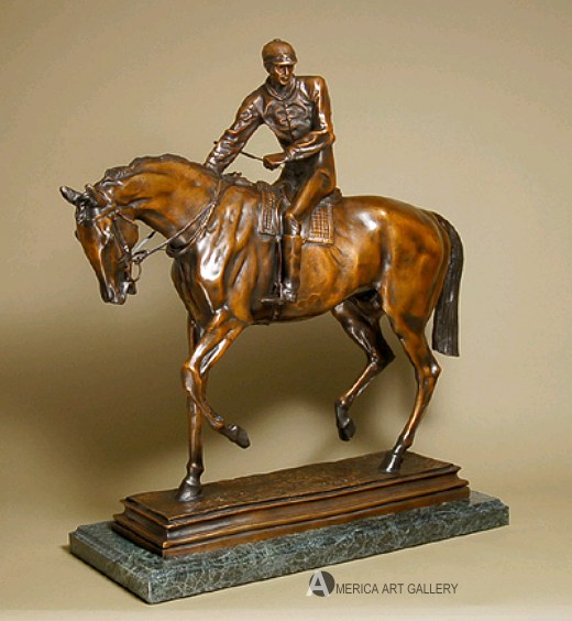 EQUESTRIAN LE JOCKEY GRAND BRONZE SCULPTURE SIGNED COA