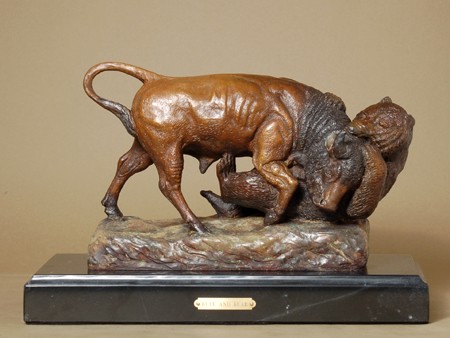 DYNAMIC BRONZE BULL AND BEAR BRONZE SCULPTURE