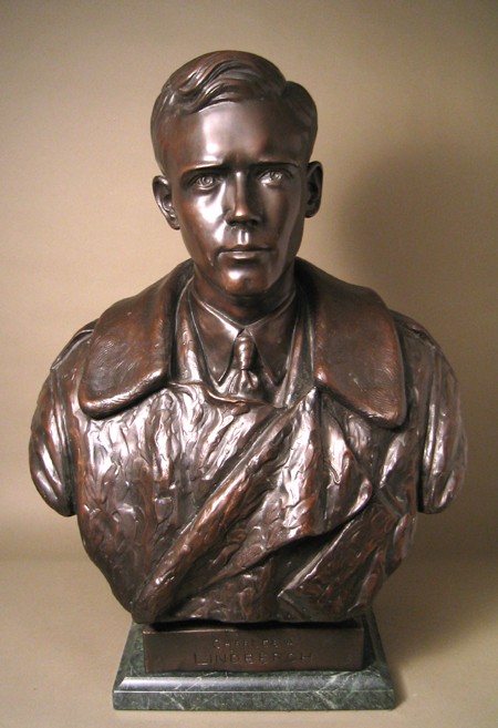 HANDSOME ELEGANT BRONZE BUST OF CHARLES LINDBERG  SCULPTURE