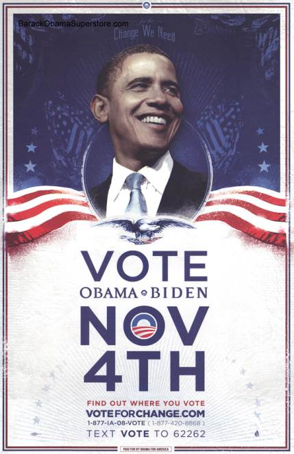 RARE BARACK OBAMA  VOTE CHANGE CAMPAIGN POSTER