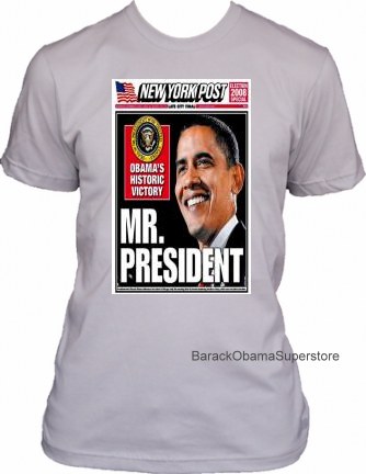 BARACK OBAMA COLLECTIBLE HISTORIC VICTORY NEW YORK POST COVER T-