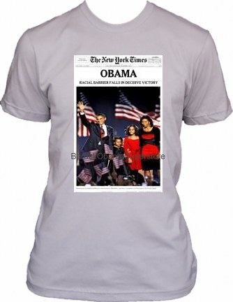 BARACK OBAMA COLLECTIBLE HISTORIC VICTORY NEW YORK TIMES T-SHIRT
