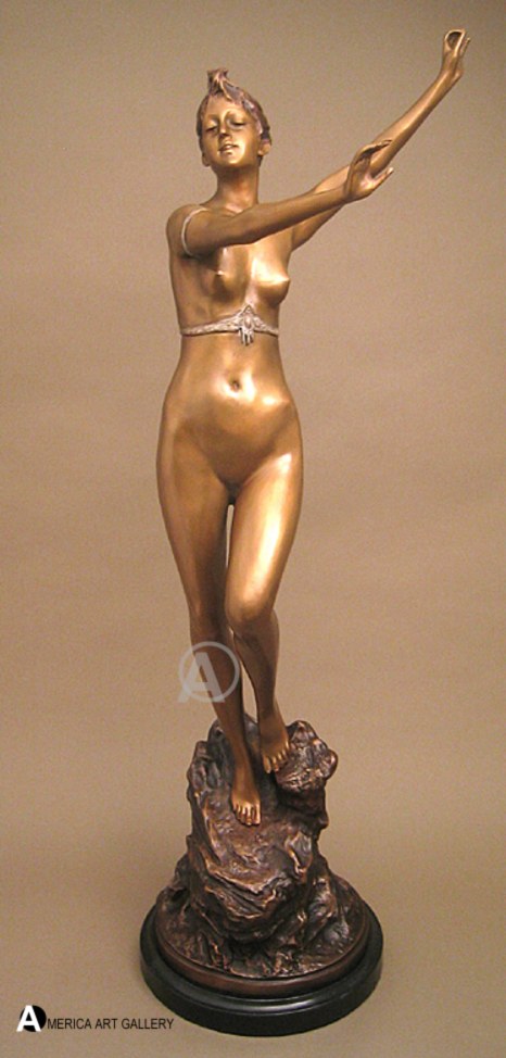 SENSUAL ART DECO NUDE LADY BEAUTY BRONZE SCULPTURE