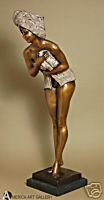 SEXY EROTIC CLEVER NUDE LADY BRONZE SIGNED SCULPTURE