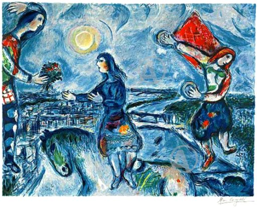 MARC CHAGALL LOVERS OVER PARIS SIGNED S/N LITHO Ltd Ed