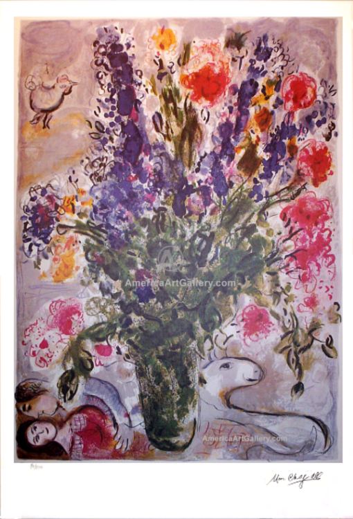 MARC CHAGALL EXQUISITE FLOWERS SIGNED S/N LITHO w/COA