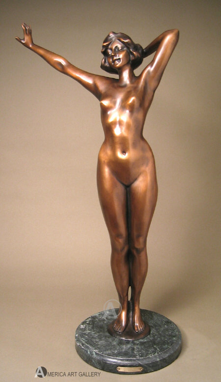 VOLUPTUOUS SEXY SIGNED ART NOUVEAU NUDE LADY BRONZE COA