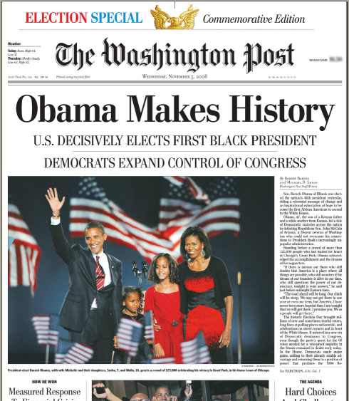 THE WASHINGTON POST OBAMA MAKES HISTORY ELECTION NEWSP